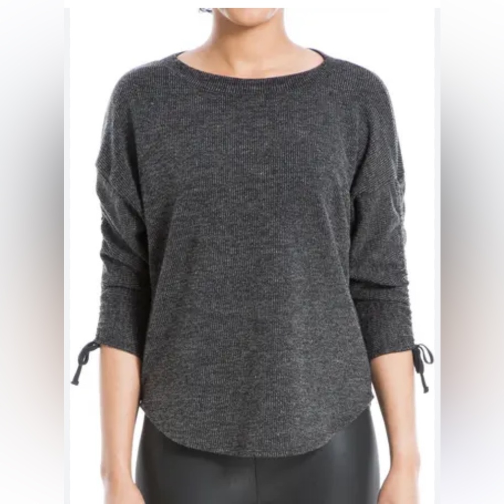 NWT MAX STUDIO LONDON black grey long Sleeve Boat Neck Knit Top XL career